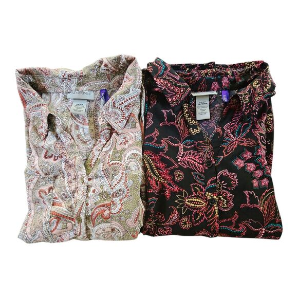 Catherine’s 0X 14/16 PETITE Lot of 2 Button Up Blouse Paisley Office Career - Picture 1 of 10